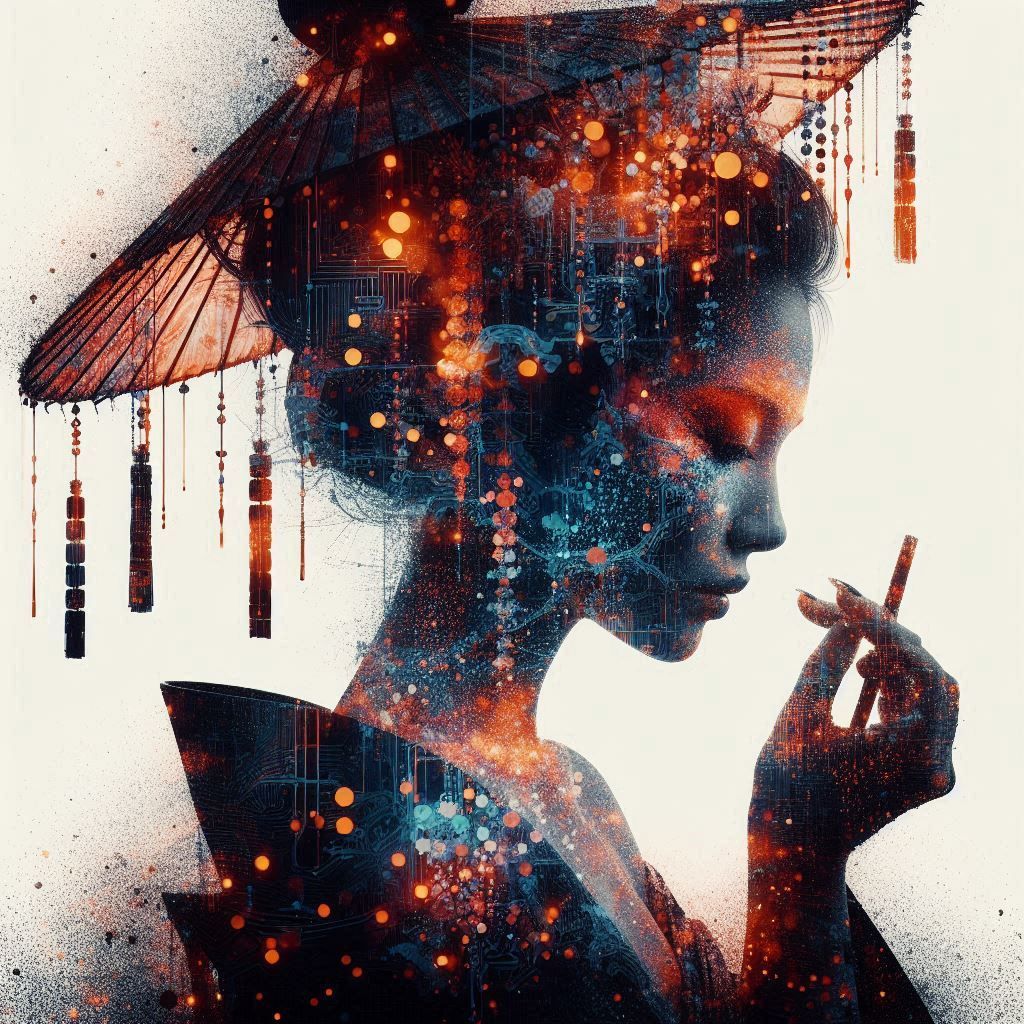 double exposure beautiful fantasy DALL-E 3 portrait landscap...