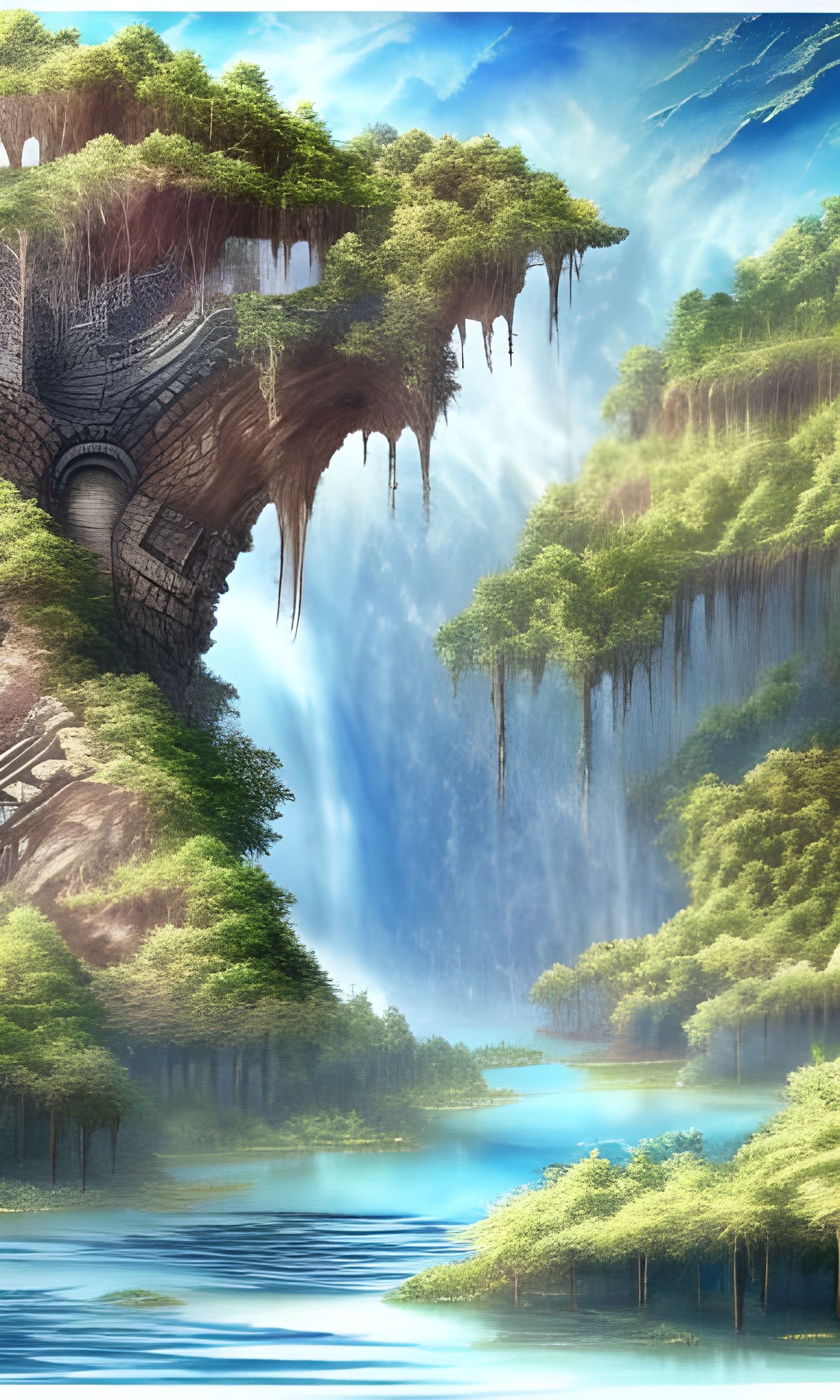 Watercolour: Fantasy Falls - AI Generated Artwork - NightCafe Creator