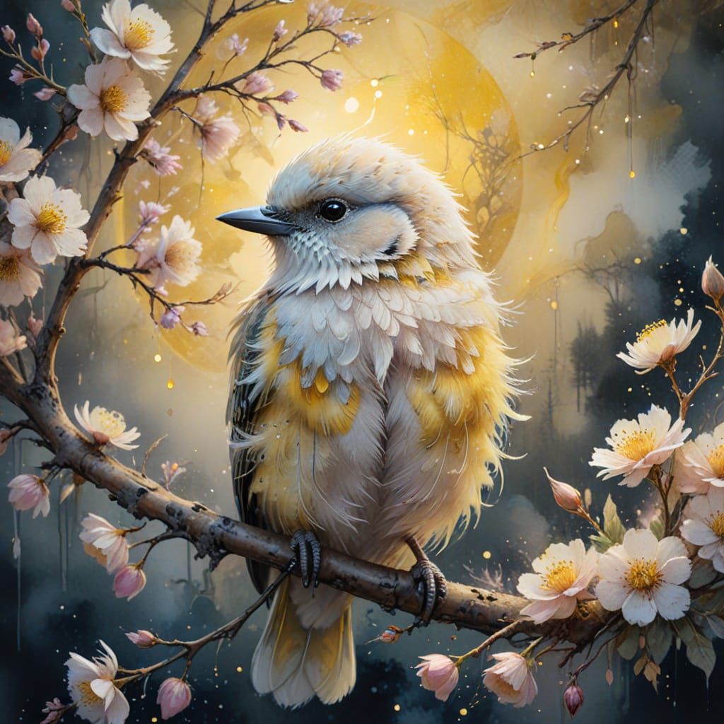 Whimsical Bird Portrait in Dreamy Watercolor Style