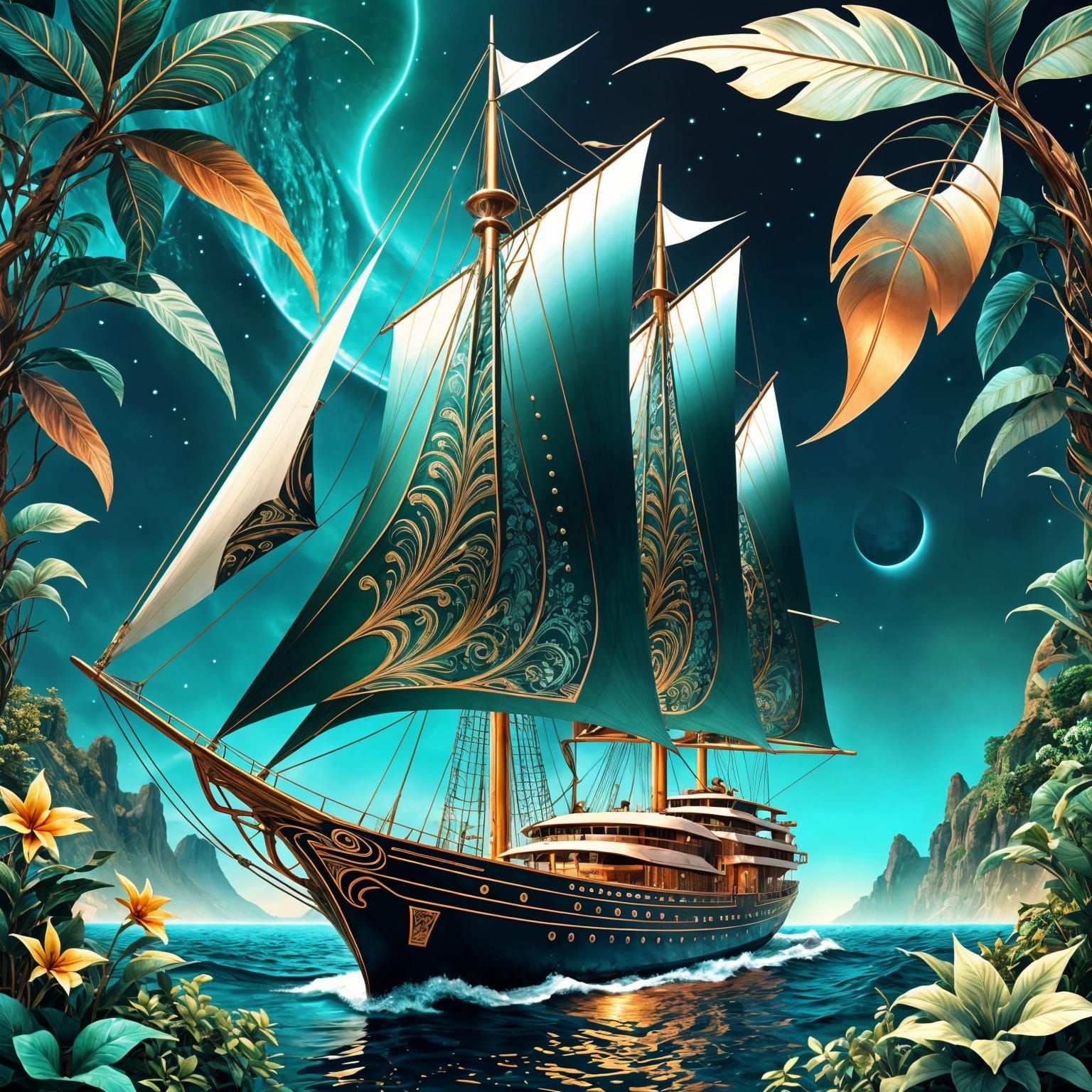 Luxury Sailing Yacht in Majestic Elven Style with Copper Acc...