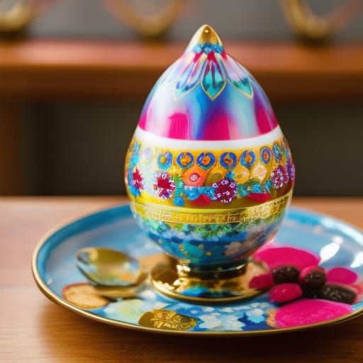 Easter decorated egg  on an ornate pedestal