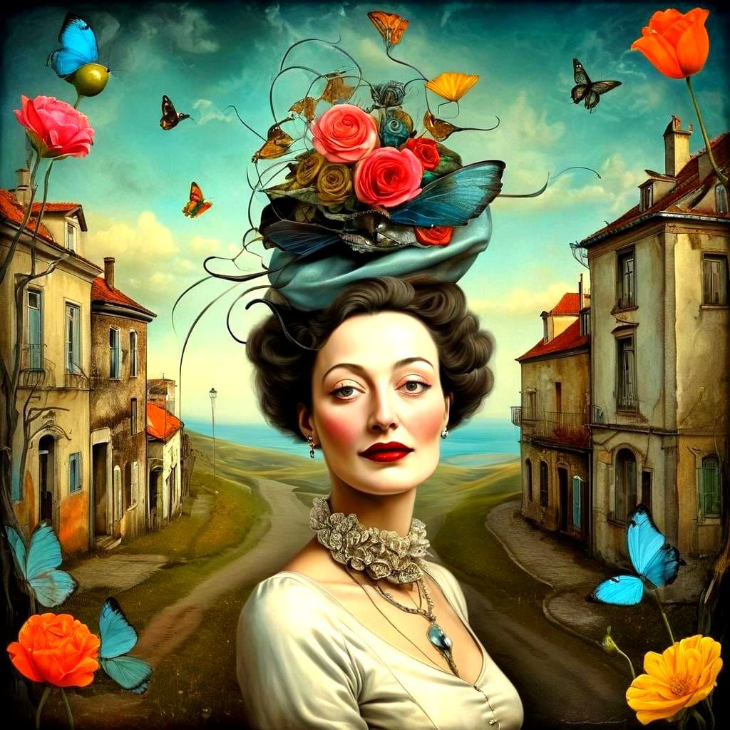 Stunning Portrait of a Happy Woman in Surrealist Style