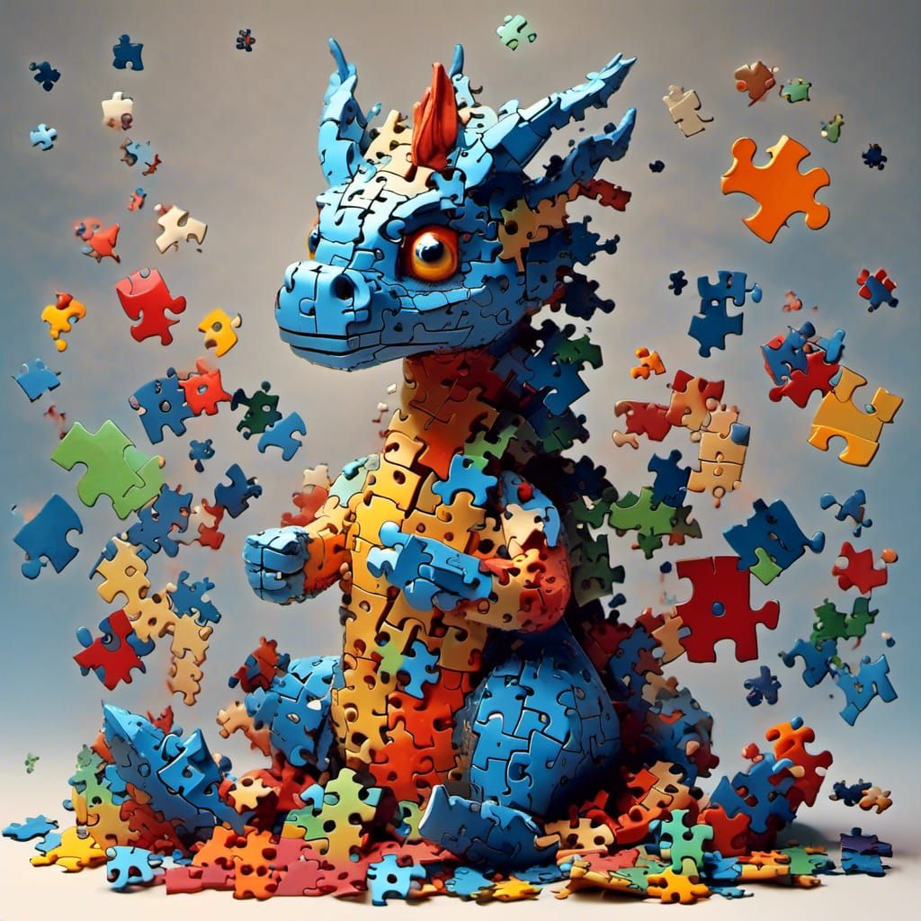 <lora:Jigsaw:1.0> A pretty cute dragon baby of dreams by lunarelle by artist "stormyseasailor" by artist Steve inspired by David, rendered b...