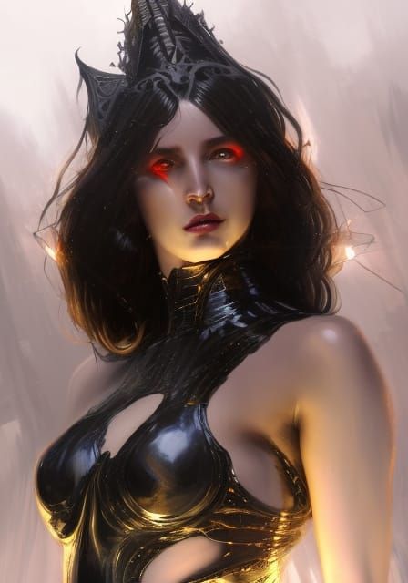 Pretty demon queen in a latex bodysuit