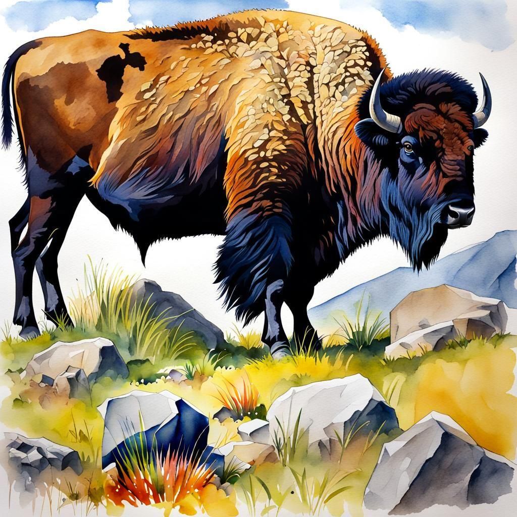 Watercolour bison