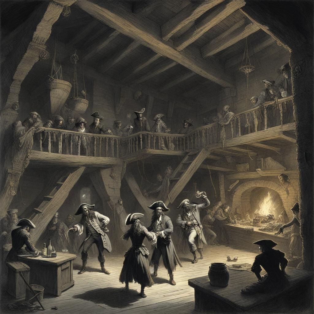 Pirate secret hideout, dancing, drinking, pirates, old castle - AI ...
