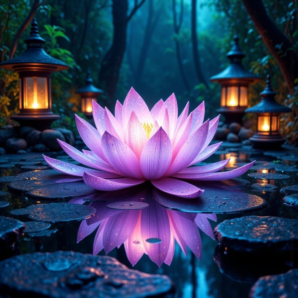 Neon Lotus Blooms in Futuristic Surrealism