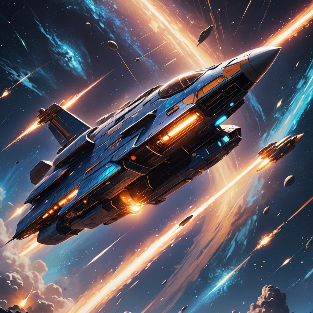 Celestial Spaceship Hurtles Through Starry Night Sky