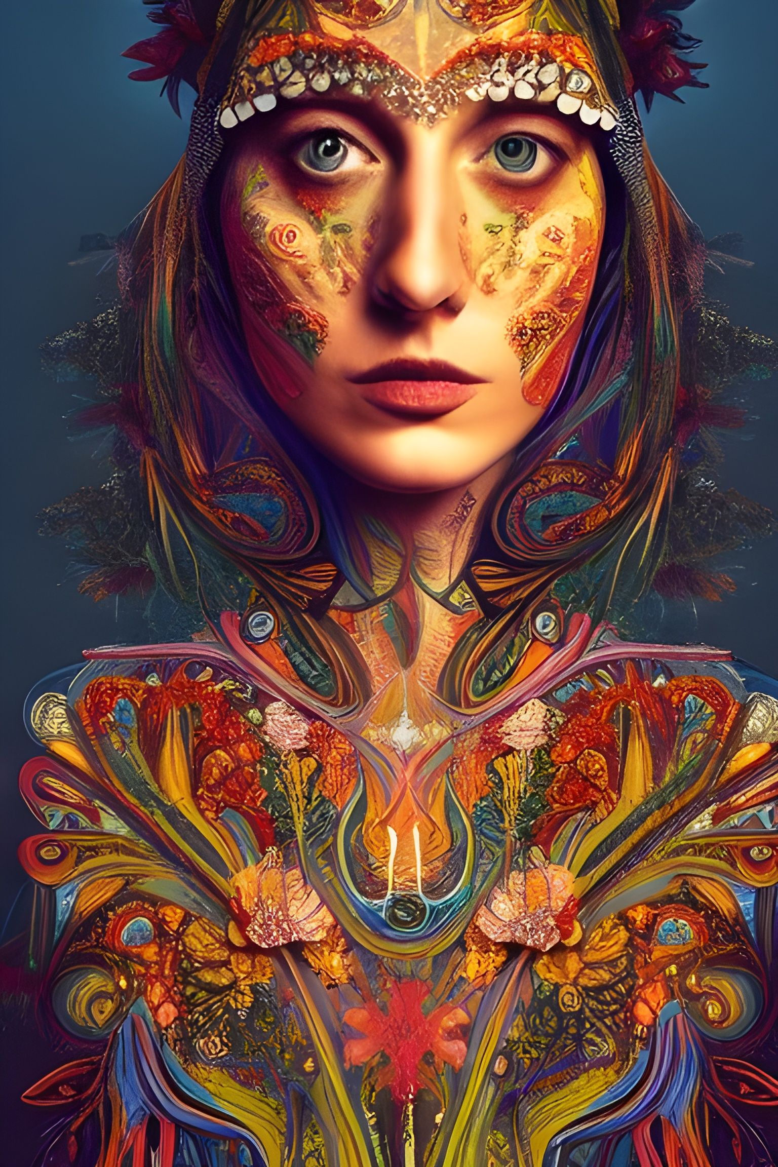 Bohemian Oracle in Tree Dress: Photorealistic Art