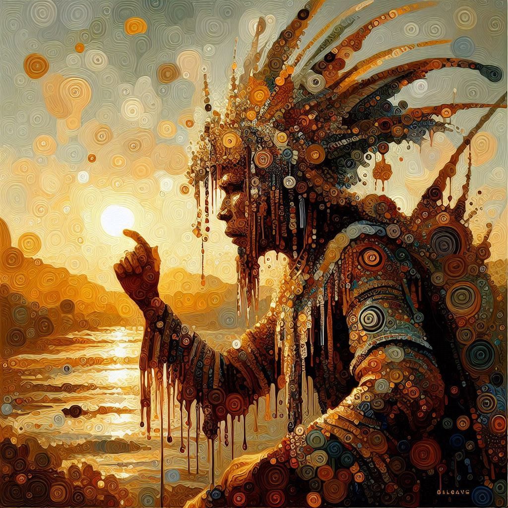 Art nouveau  potrait of Steampunk native warrior