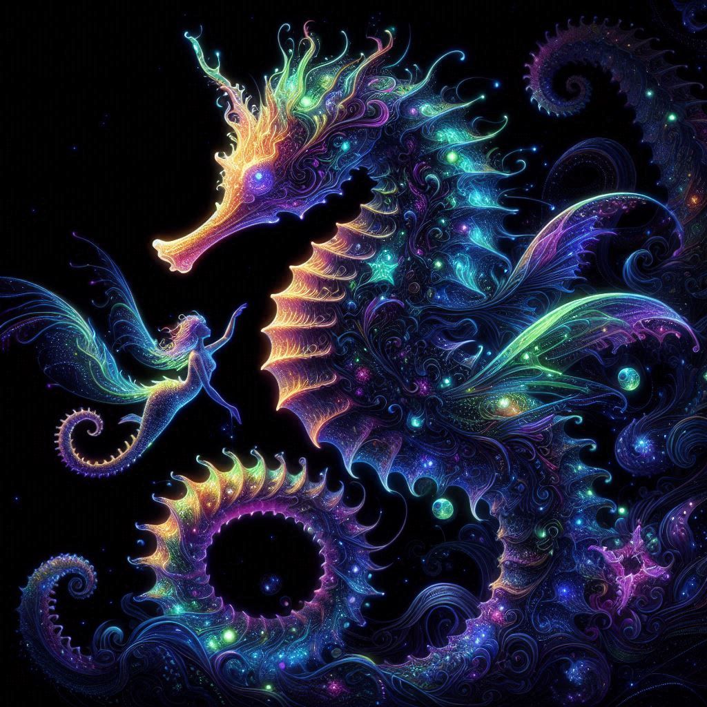 Mystical seahorse and mermaid