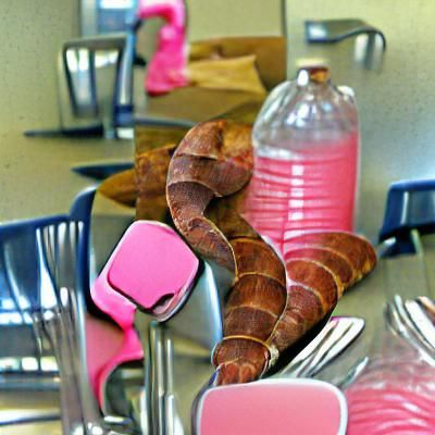 Many pink snakes. Detailed painting