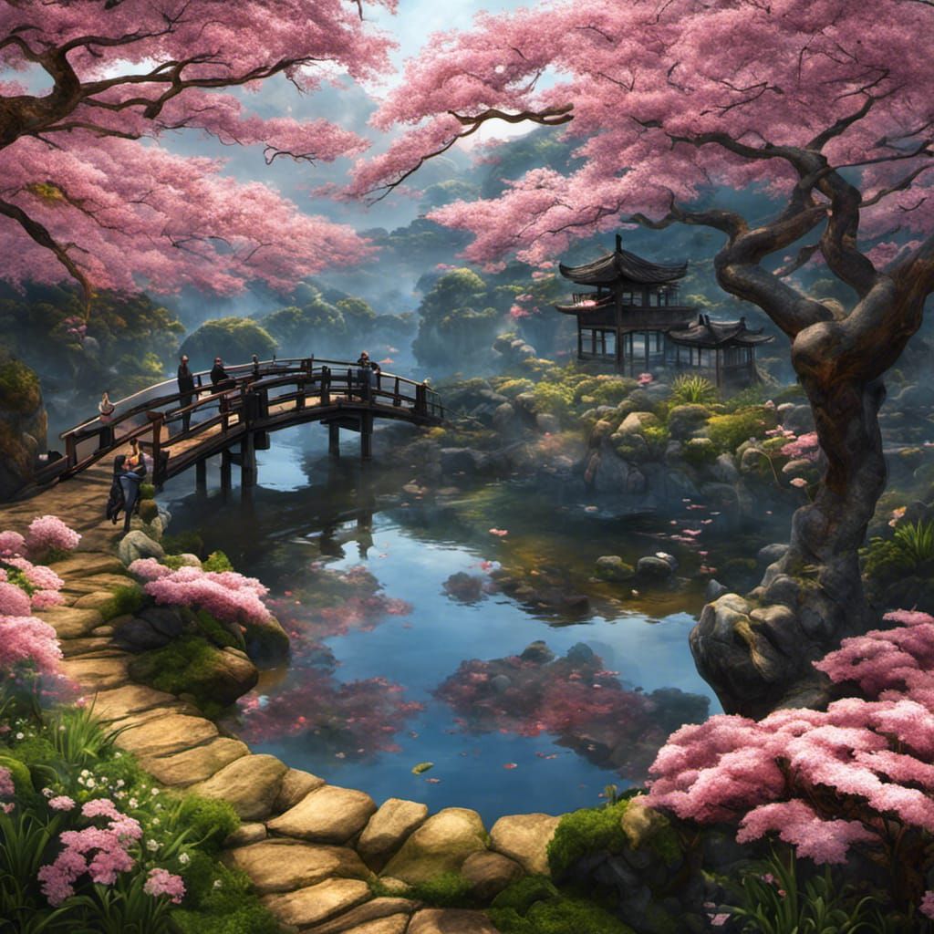 Cherry blossom bridge 🌸 - AI Generated Artwork - NightCafe Creator