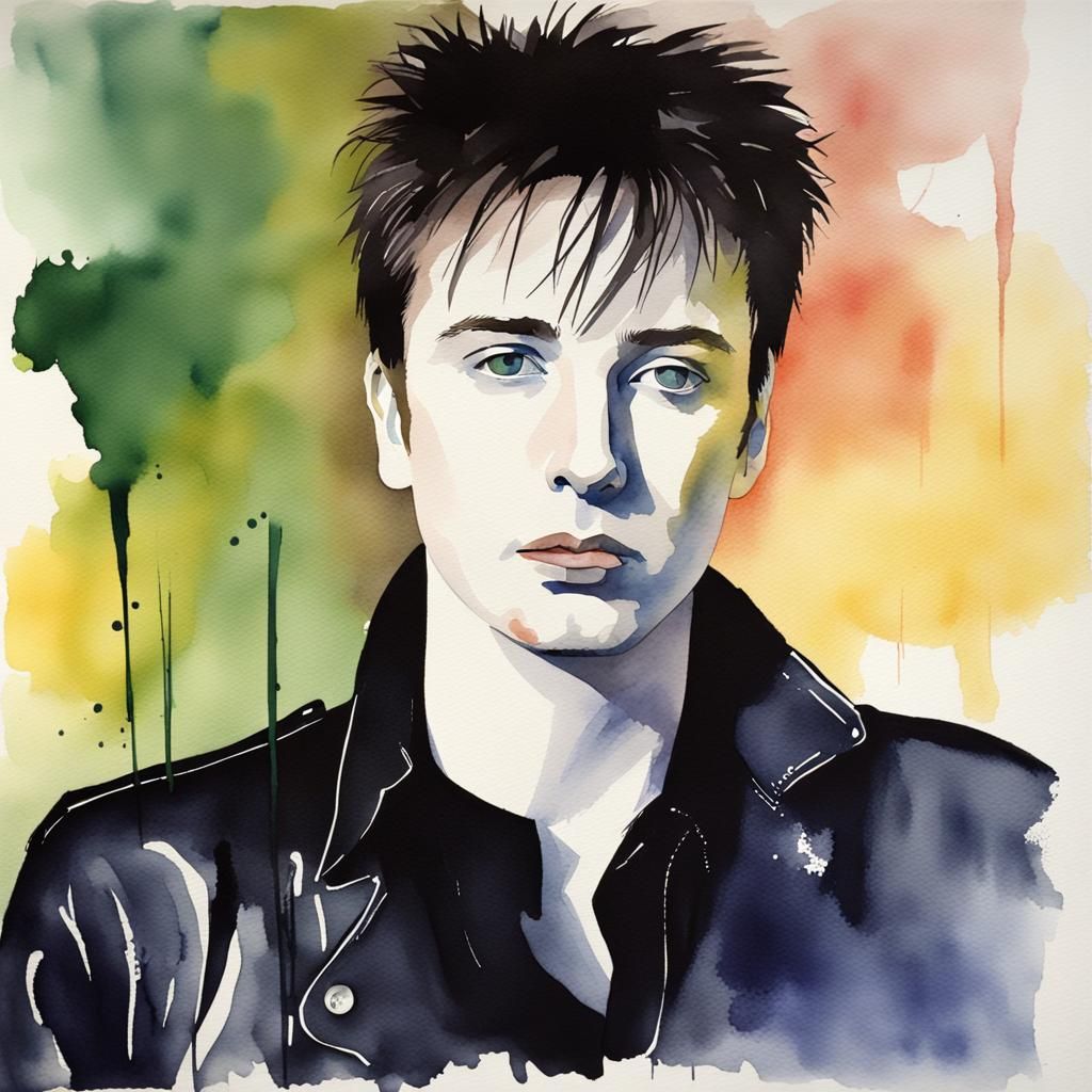 Watercolor Painting of a Young Man in Abstract Style