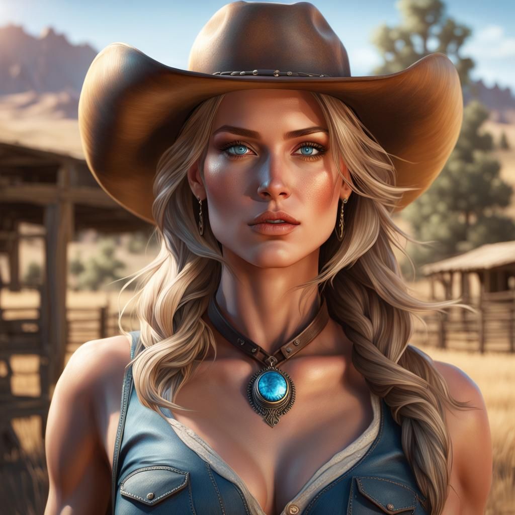 Beautiful Young Cowgirl Outside on a Ranch - AI Generated Artwork ...