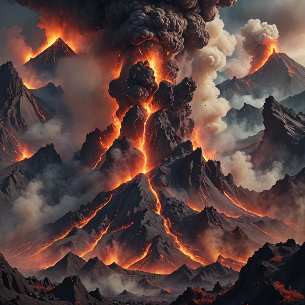 The word "Boom!" spelled out in the smoke from an erupting v...