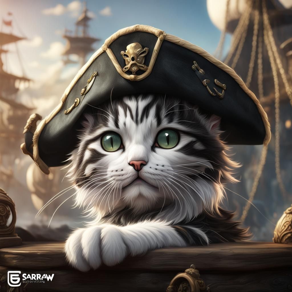 Captain cat sparrow baby black and white tabby kitten