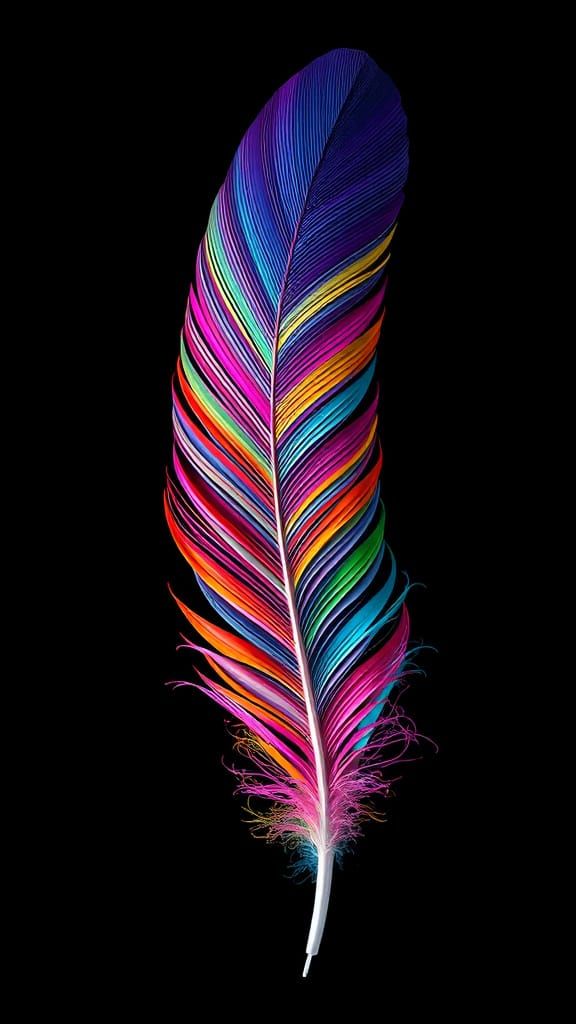 A large tall feather created using thin strips of colorful  psychedelic construction paper giving it ...  by @StellaPavlina