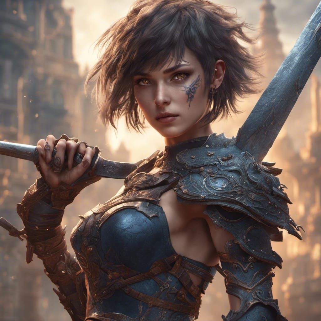 Warrior girl with short hair