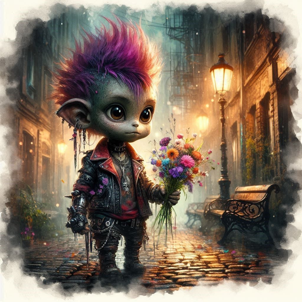 punk kobold with flowers