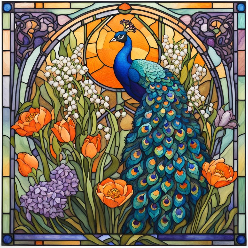 Art nouveau stained glass peacock  by @PirateCaptainMo