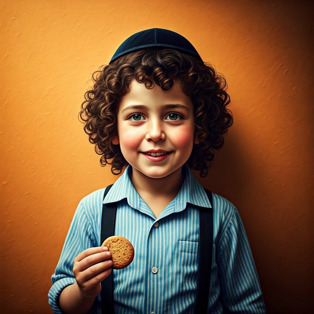 Young Chassidic Boy in Whimsical Fantasy Setting
