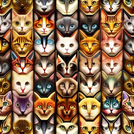 interdimensional flock of cats, colorful seamless pattern, by Naoto ...