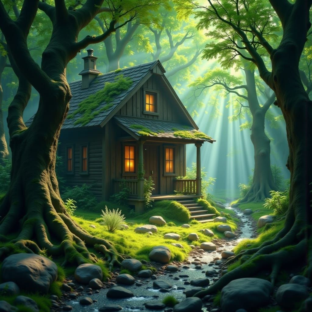 <lora:Light-shadow-texture:1.0>Cabin in the Woods