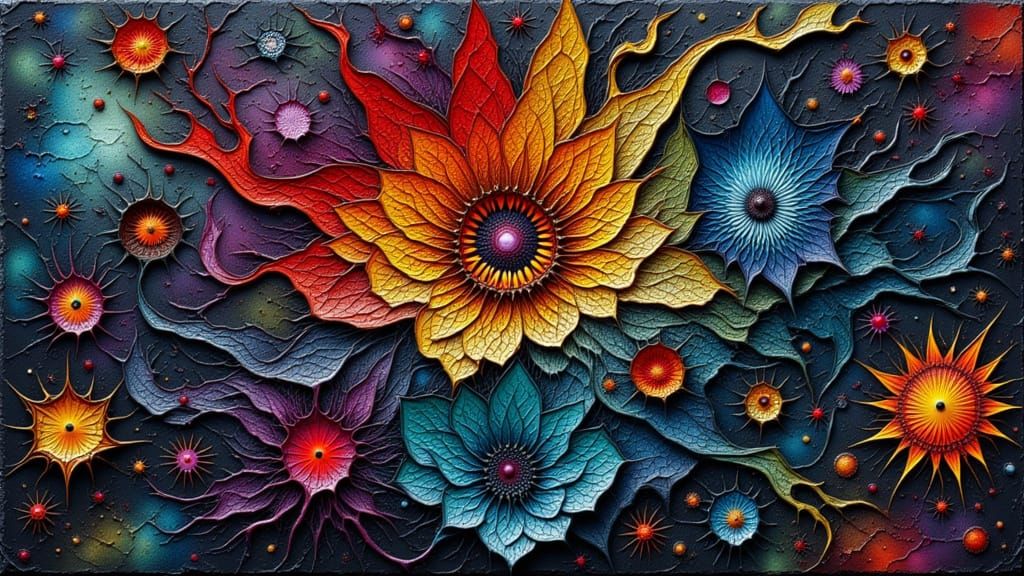 Eldritch Chaos Flower with Cosmic Doodles and Fractal Patter...