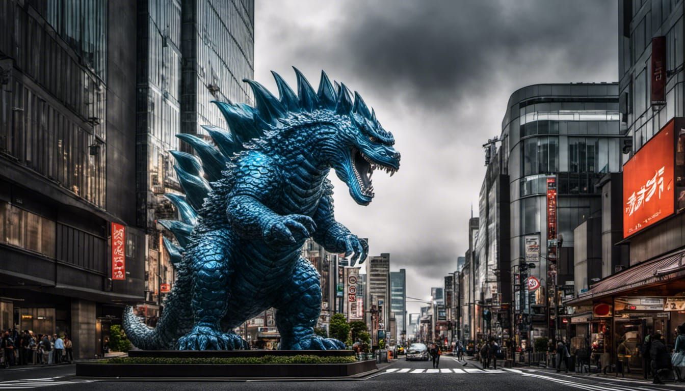 Glass sculpture of Godzilla in Tokyo