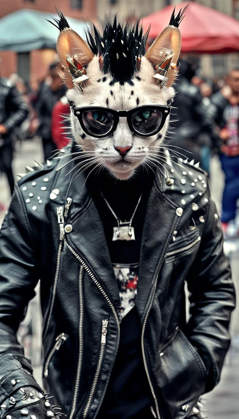 Black cat dressed as punk rock in New York - AI Generated Artwork ...