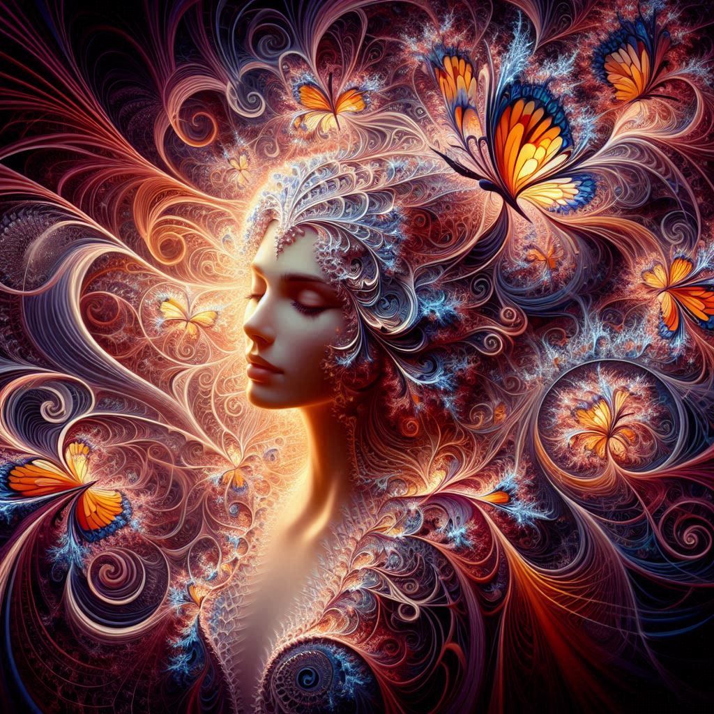 Fractal portrait with butterflies