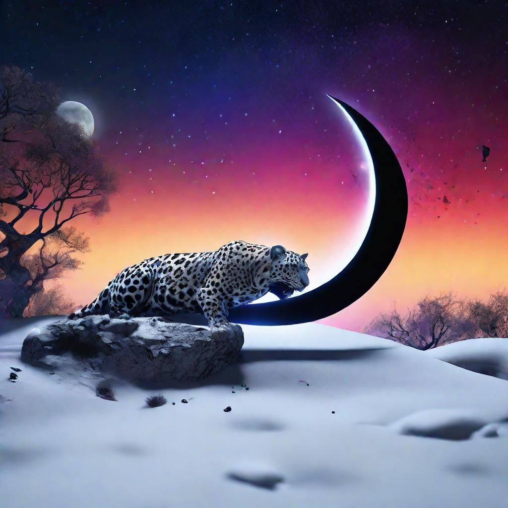Black Moon and White Leopard in Digital Art
