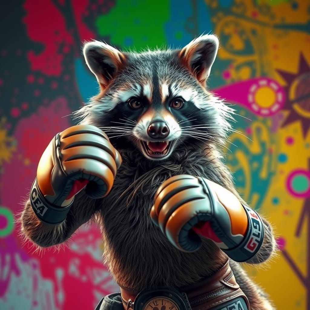 a kickboxing racoon