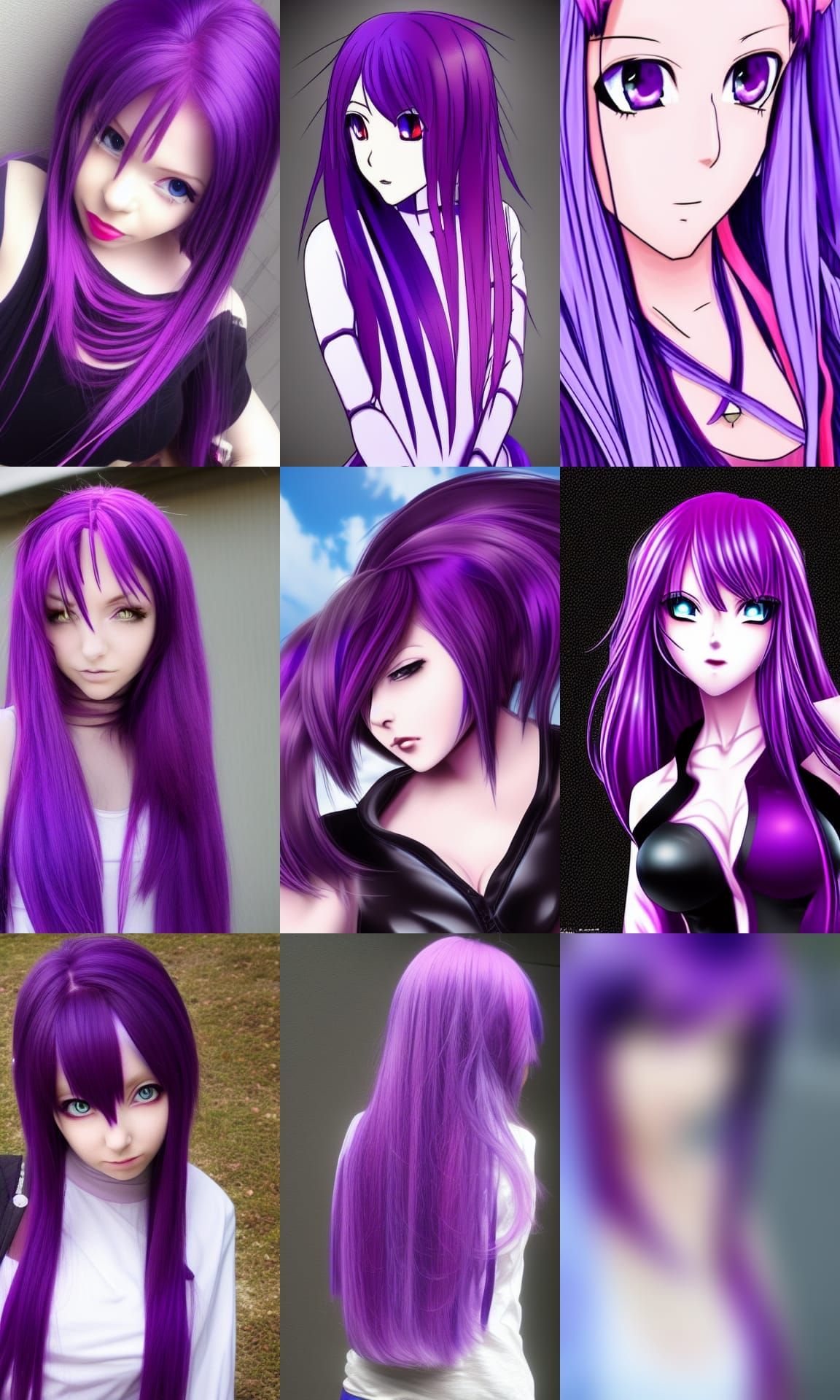 Purple haired anime woman
