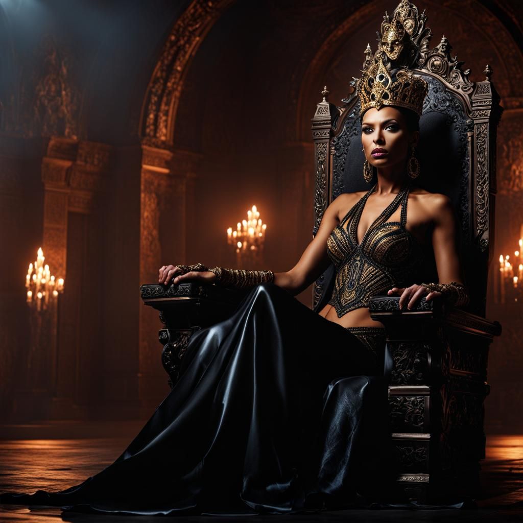 RAW photo, a young Vanessa Williams as Akasha, The Queen of the Damned,  barely any clothing, sitting on her throne, alluring and excited,... - AI  Generated Artwork - NightCafe Creator