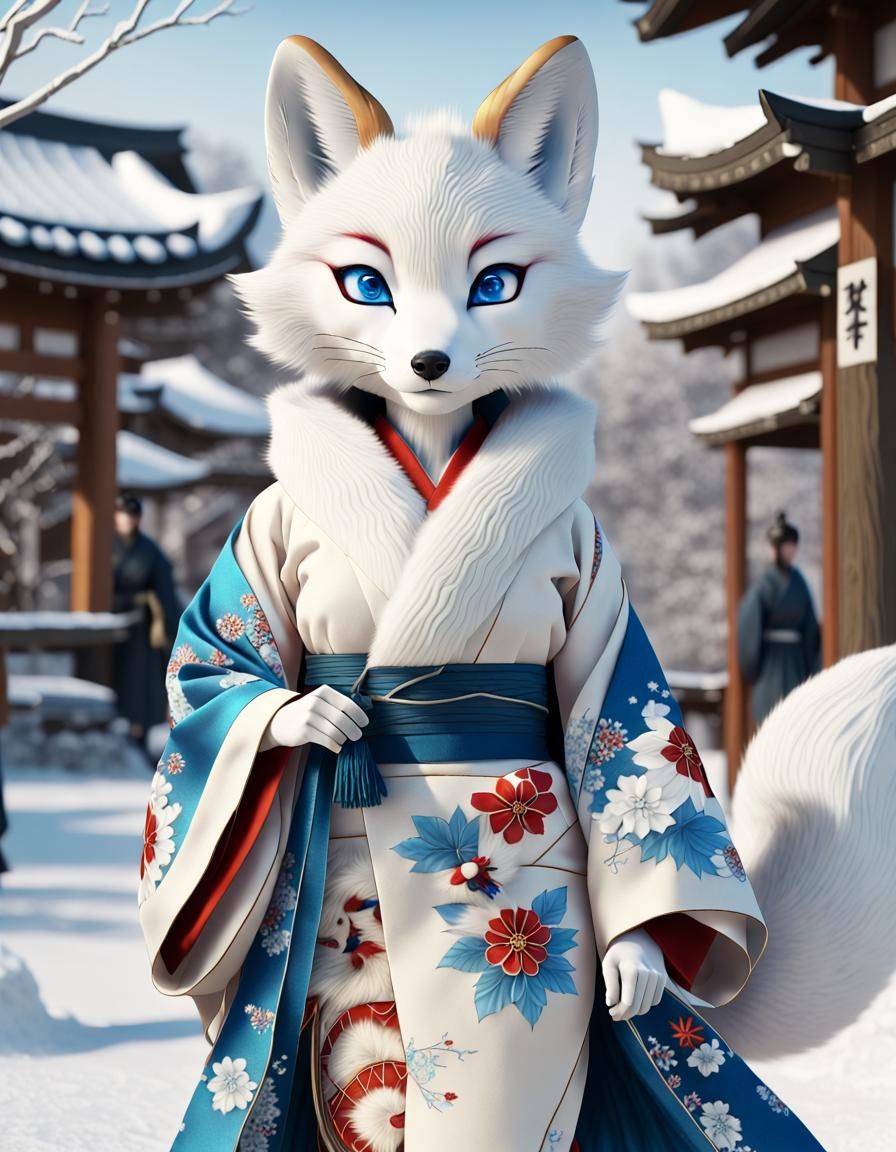 white anthropomorphic female arctic kitsune (with a fox head:1) and ...