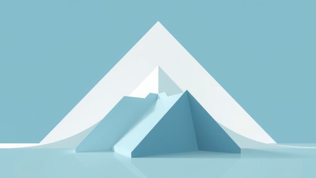 a minimalistic, abstract computer wallpaper with contrasting, sharply defined geometric shapes. 3D effect. Solid cold colors background that...