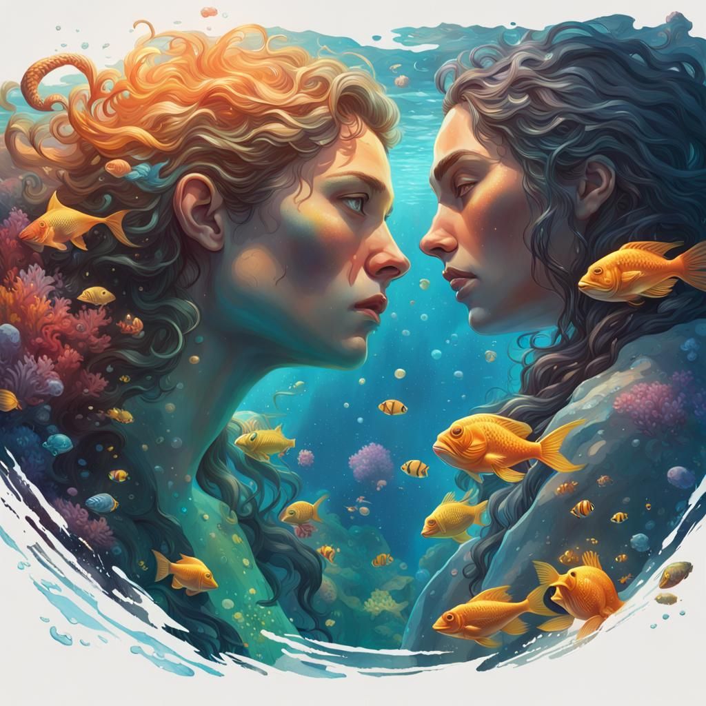 two people making love under the sea Hyperrealistic, splash art, concept  art, mid shot, intricately detailed, color depth, dramatic, 2/3 fac... - AI  Generated Artwork - NightCafe Creator