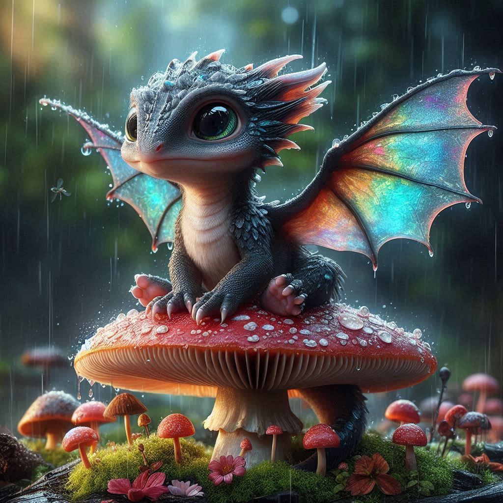 Baby Dragon in the rain