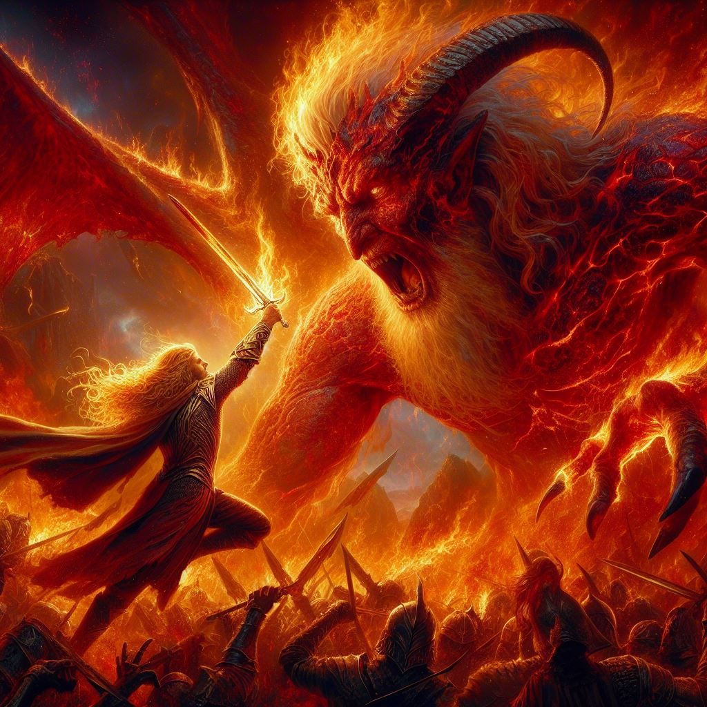 Glorfindel in battle against Balrog  by @Roksolanka 