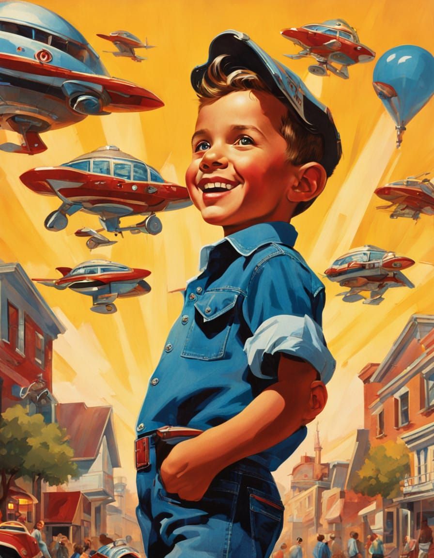 1950's painting illustration by American artist and illustrator Norman Rockwell - the future  by @Ex-Nihilo