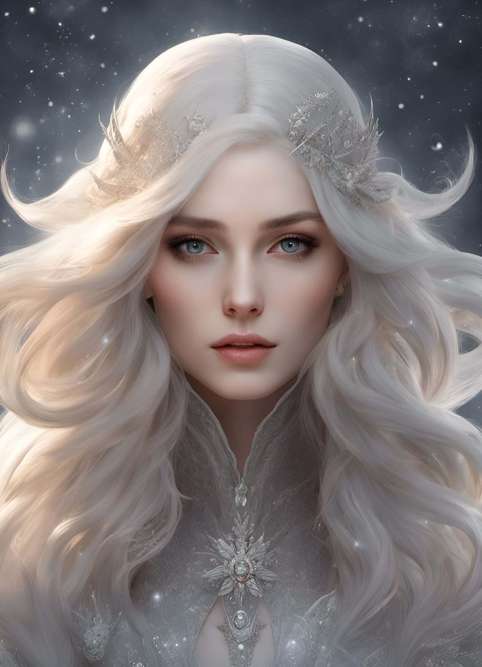 A beautiful fantasy female queen of the night, white