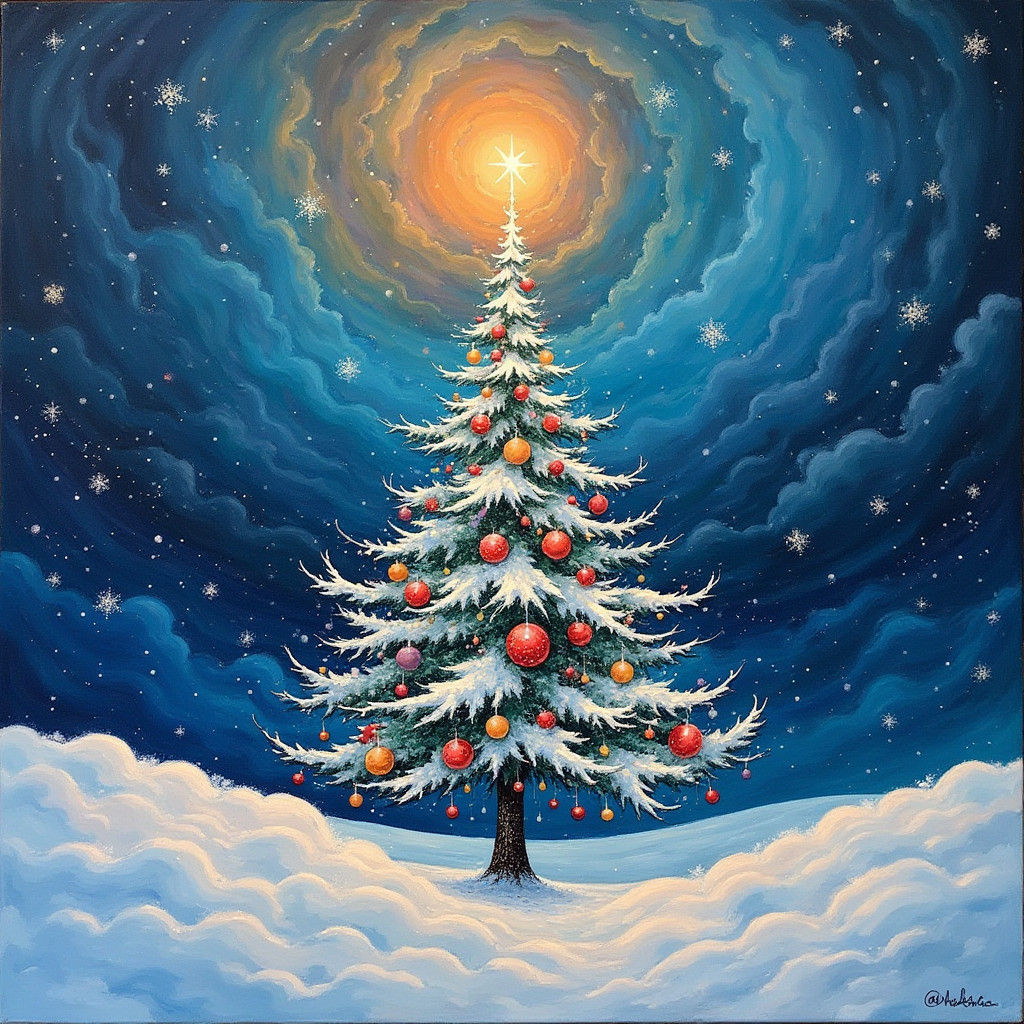 Winter Wonderland Christmas Tree in Abstract Style