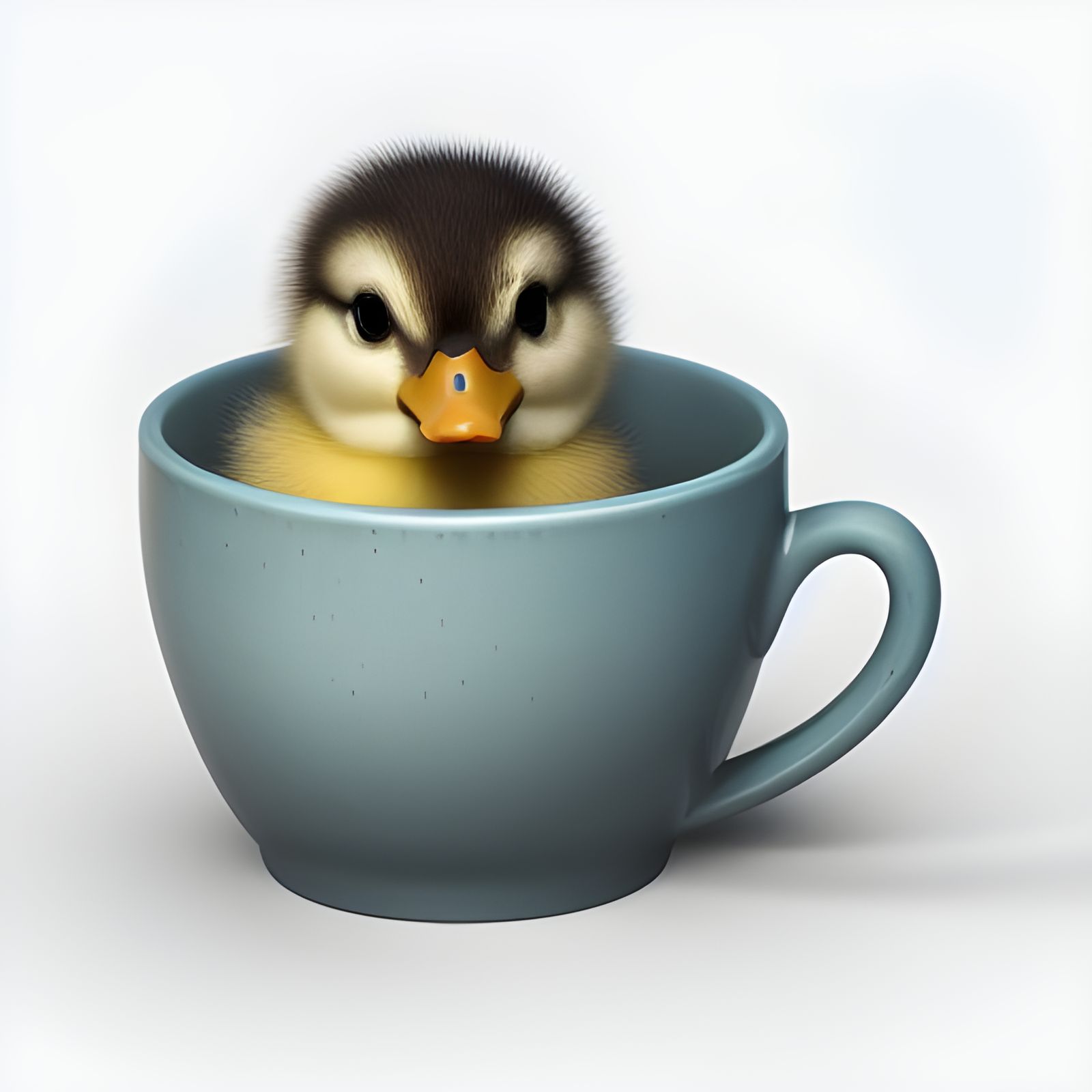 Cute little duckling inside a mug, Highly detailed, surreali...