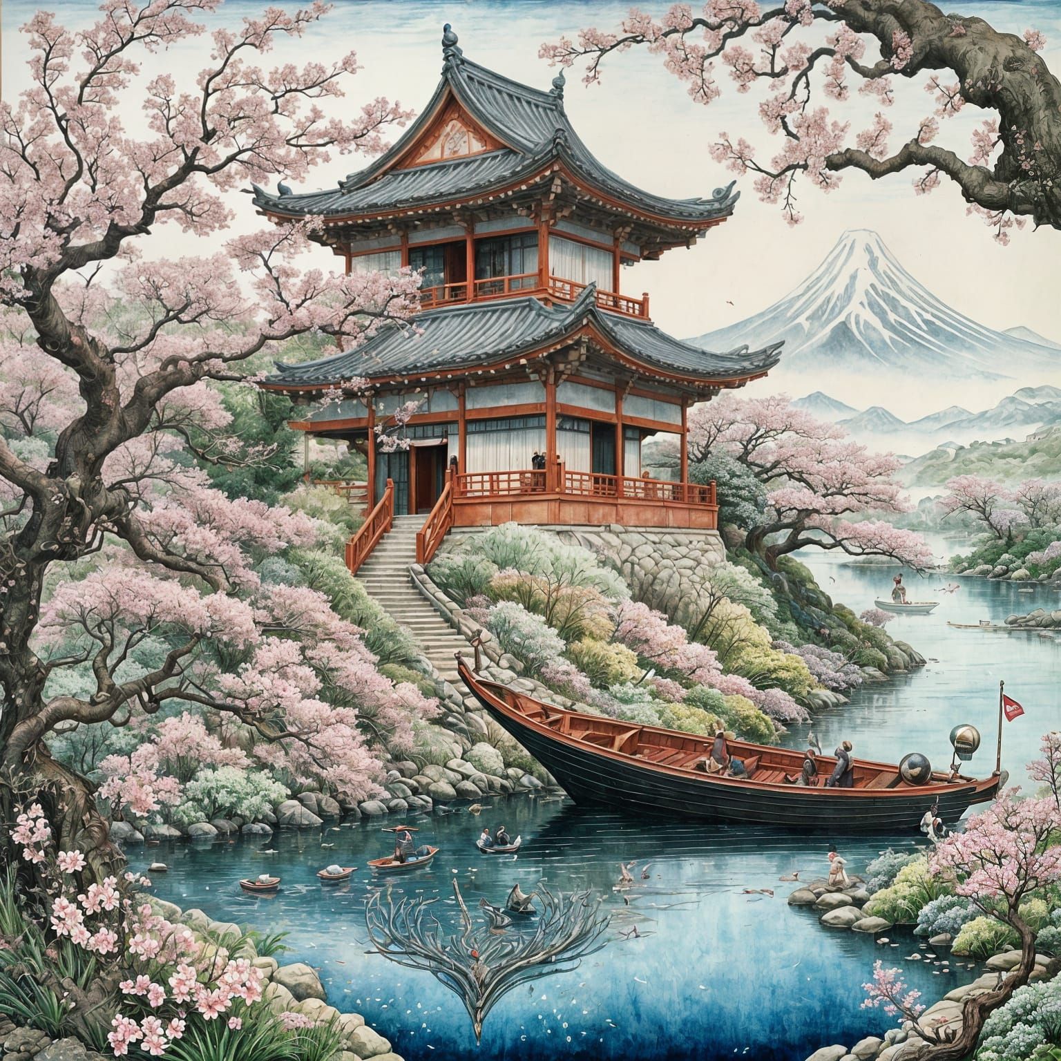 The Botanical Ancient detailed Fruiting Cherry Blossom Bonzai garden