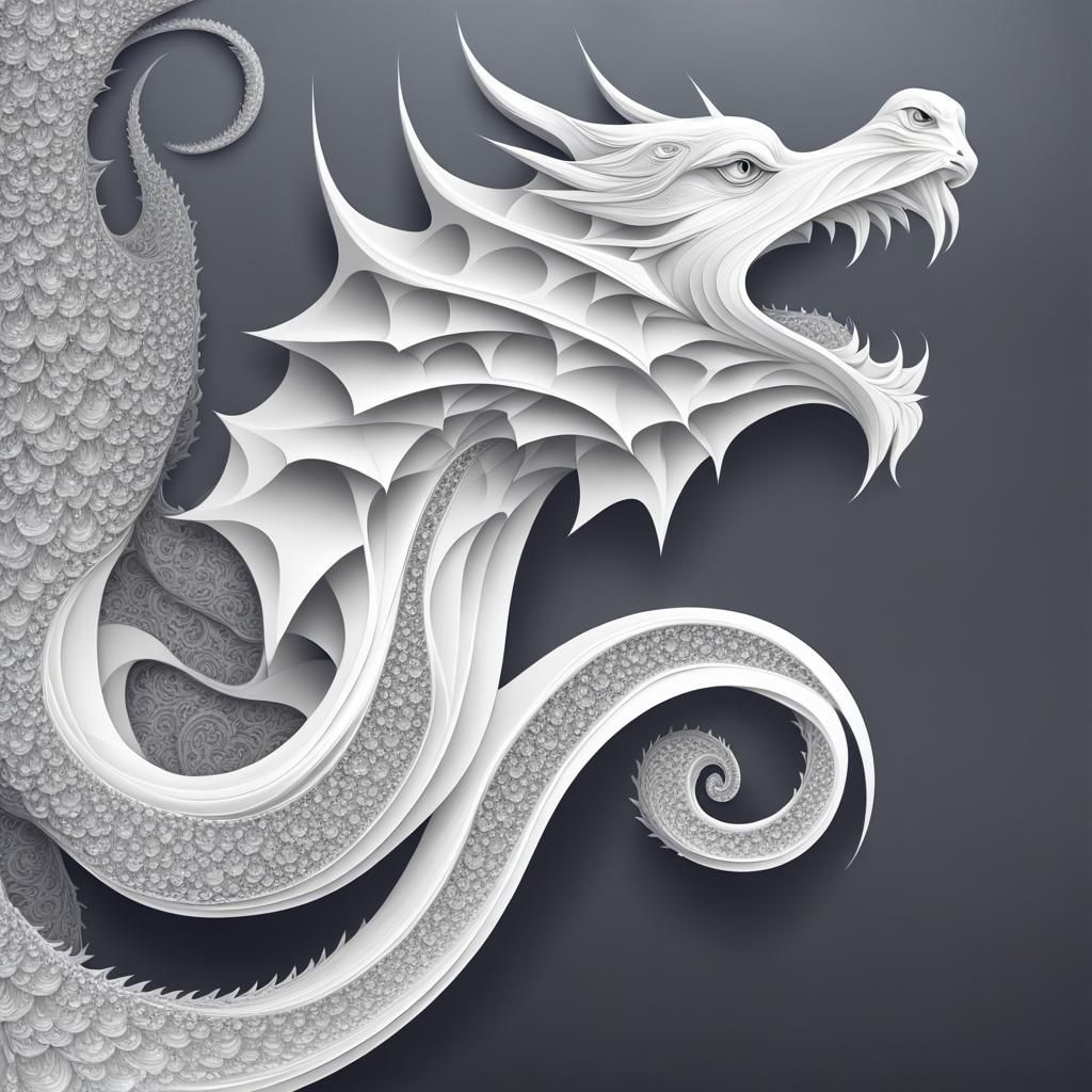 dragao branco em pé de perfil com brilho de diamante
