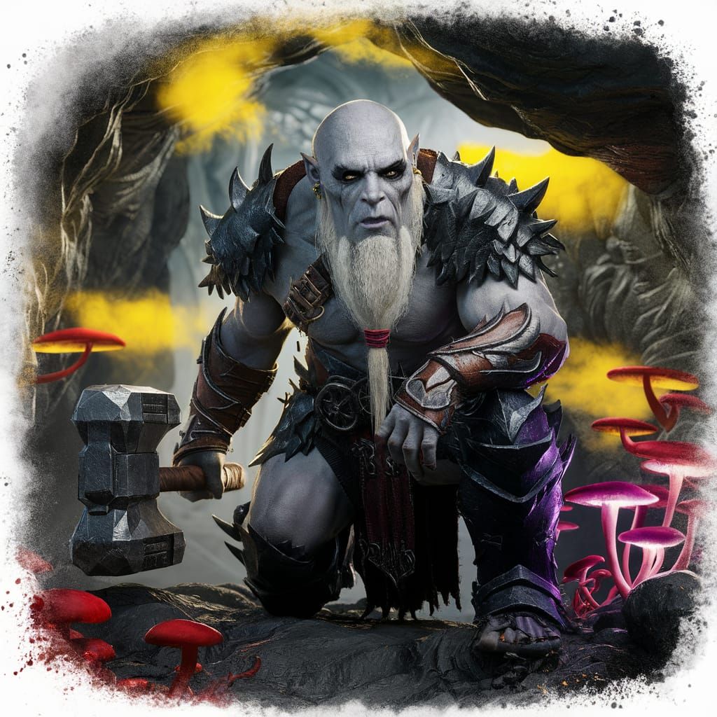 Male duergar, underdark dwarf, bald head, ash gray skin, black eyes ...