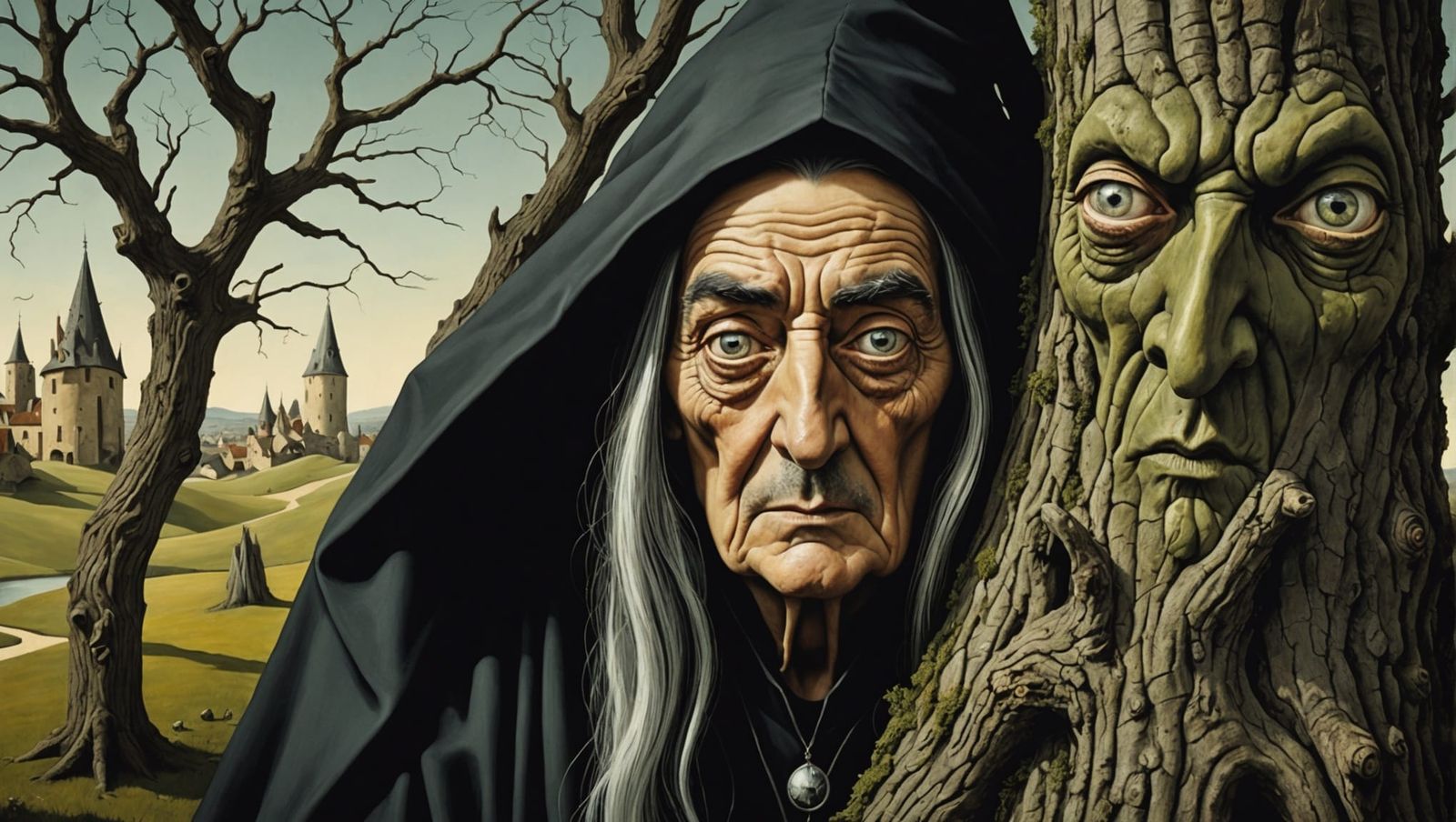 Grumpy Witch Peek: A Surrealist Vision