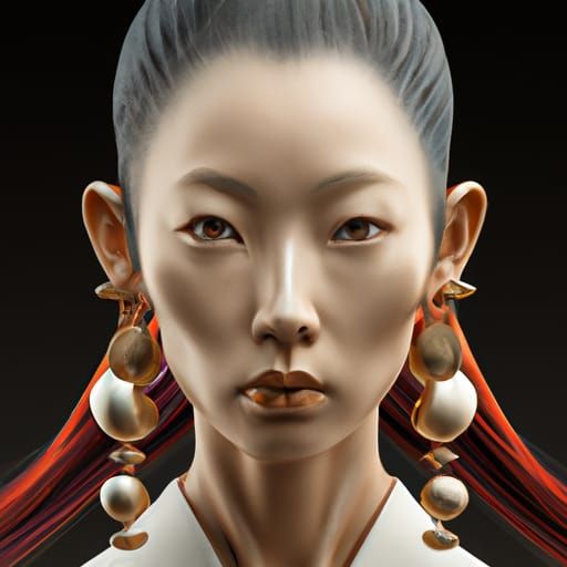 most beautiful asian model geisha with piercing eyes, long h...